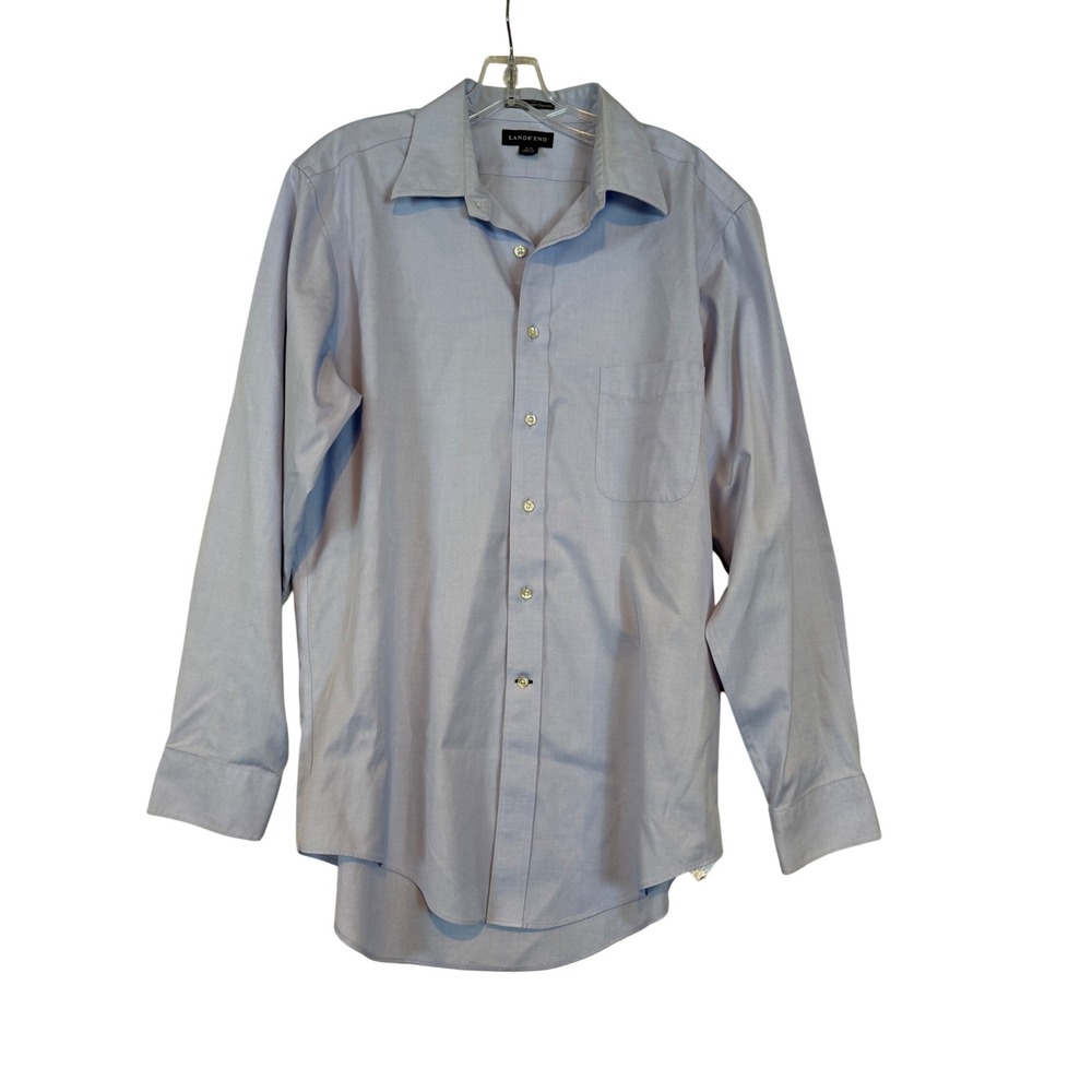 Lands End Mens Light Blue No Iron Pinpoint Oxford Dress Shirt 16-34 Long Sleeve